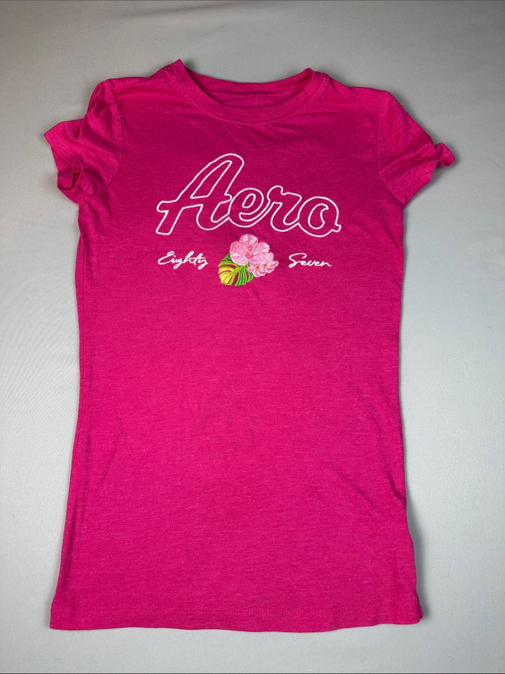 Aeropostale Women’s Shirt XS Hot Pink Logo Tee Floral